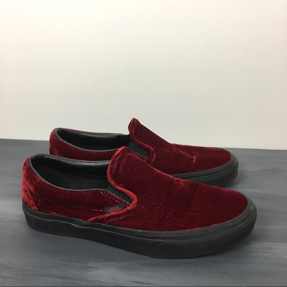 Vans Slip-On Sneakers Burgundy Velvet with Black Sole - Picture 3 of 6